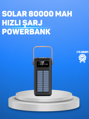 80000 mAh Yüksek Kapasiteli Powerbank Göstergeli Solar Şarj Cihazı