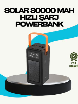 80000 mAh Güneş Enerjili Powerbank 4 Kablolu Type C Lightning Micro USB