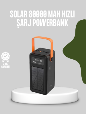 80000 mAh Solar Powerbank Göstergeli Fenerli Hızlı Şarj Taşınabilir Şarj Cihazı