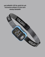 Üç Renkli LED Kafa Feneri 53 Mod Güç Göstergeli Type C Şarjlı - Görsel 2