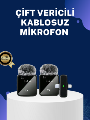 2in1 Kablosuz Yaka Mikrofonu iOS ve Android Uyumlu