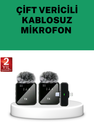 Canlı Yayın ve Video Çekimleri İçin Çiftli Kablosuz Yaka Mikrofon