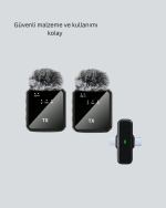 2’li Kablosuz Yaka Mikrofonu Type-C ve Lightning Uyumlu Profesyonel Set - Görsel 2