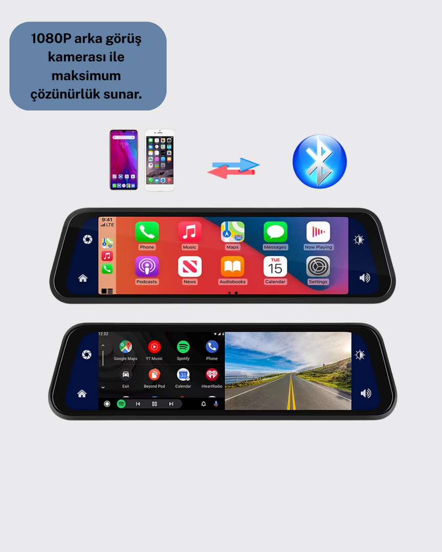 1247624_8-100.png 10 İnç Tam Dokunmatik Dikiz Aynası Kamera Ön Arka Full HD - Görsel 3