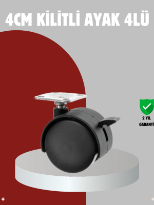 Mobilya İçin Kilitli 4 cm Tekerlek Ayak Seti