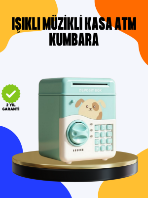 Çocuklar İçin Su Yeşili ATM Kasa Tasarımlı Şifreli Kumbara