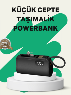 2000mAh Mini Powerbank Dahili Konektörlü PD 20W