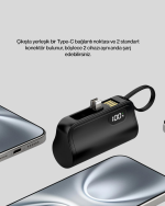 Dahili Konektörlü 20W Hızlı Şarj Mini Taşınabilir Powerbank - Görsel 5