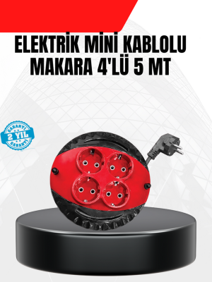 Ev ve Ofis İçin 5 Metre Kablolu 4 Priz Makarası