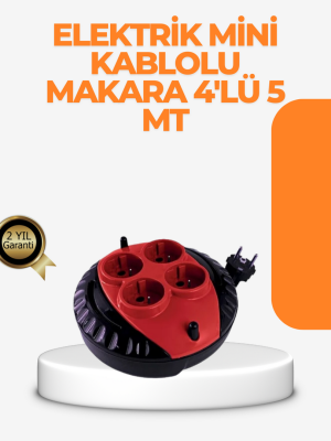 Kırmızı Renk 5 Metre 4’lü Kablolu Priz Makarası