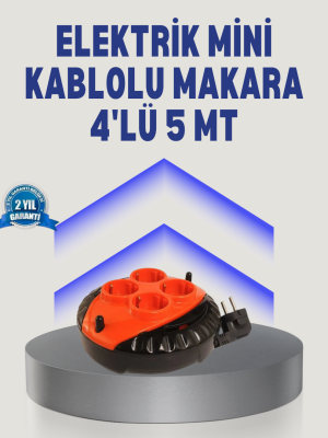 5 Metre Uzatma Kablolu 4 Prizli Makara Kırmızı