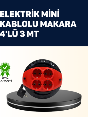 Ev ve Ofis İçin 3 Metre Kablolu 4 Priz Makarası