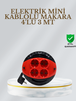 CE Belgeli 3 Metre 4’lü Kablolu Priz Makara