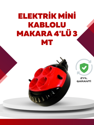 Kırmızı Renk 3 Metre 4’lü Kablolu Priz Makarası