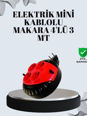 3 Metre Uzatma Kablolu 4 Prizli Makara Kırmızı