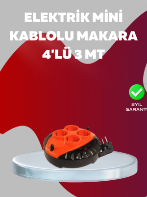 3 Metre Kablolu 4’lü Kırmızı Priz Makara