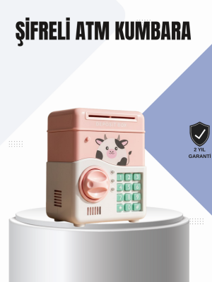 Pembe Elektronik Şifreli Otomatik Para Çeken ATM Kumbarası